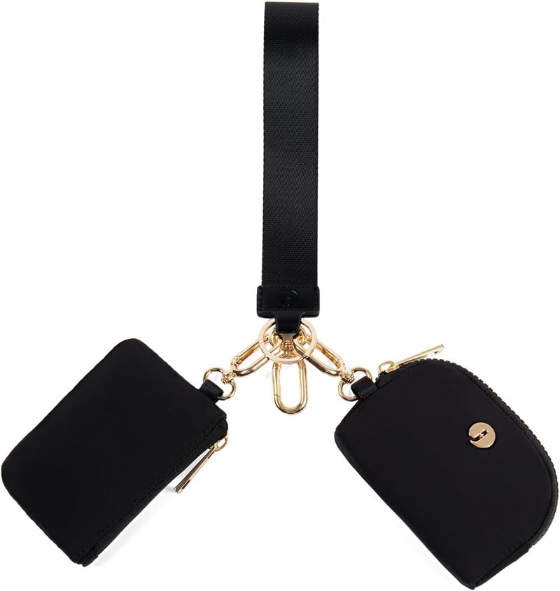 JEEBURYEE Dual Pouch Wristlet Keychain Wallets for Women with 2 Detachable Zipper Coin Purse - Small and Portable Mini Card Wallet for Women Men Gold Hardware Black+Black - Image 1